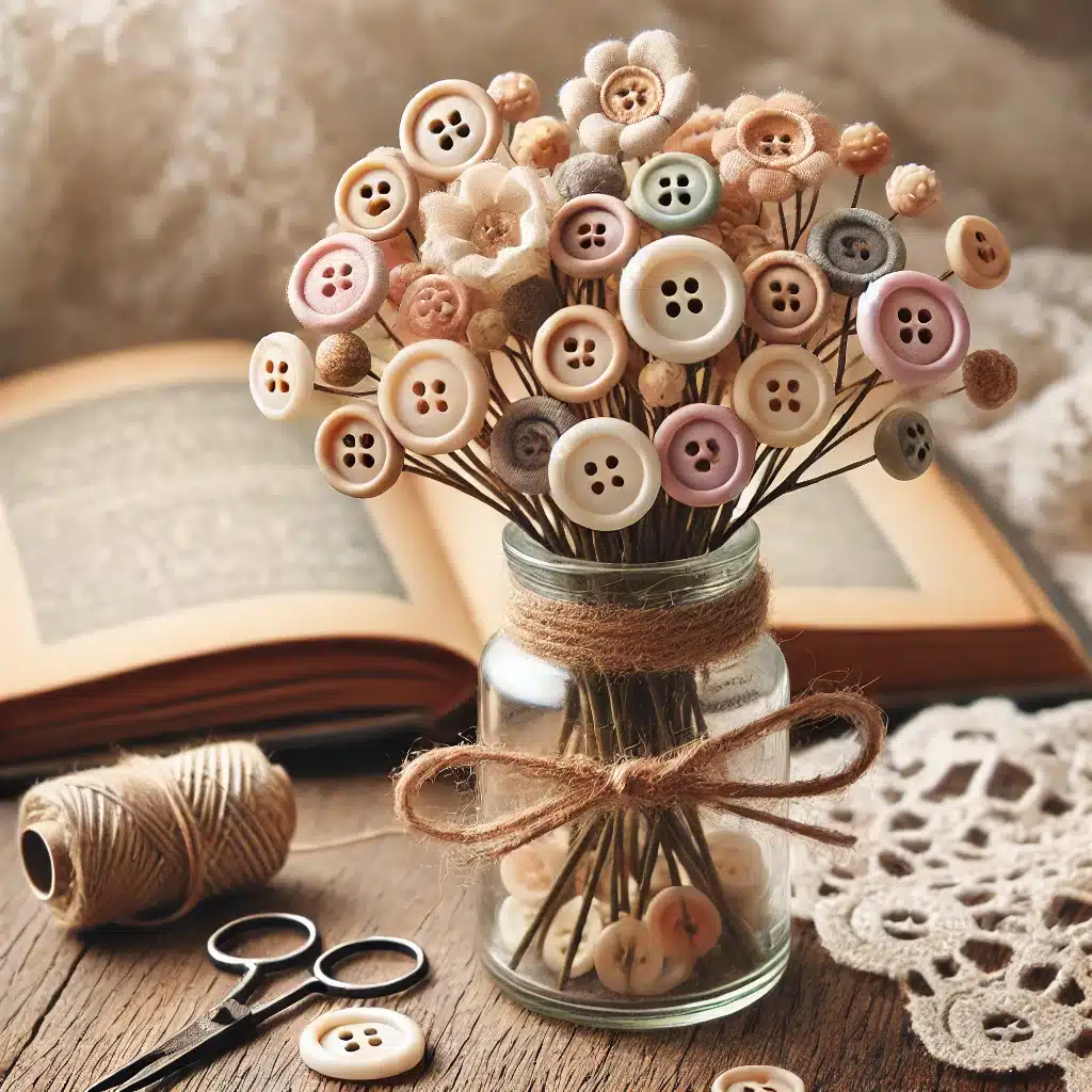 creative floral arrangement with buttons