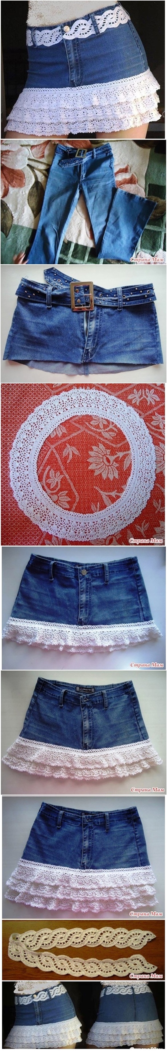 How to DIY Lace layered Skirt from Old Jean