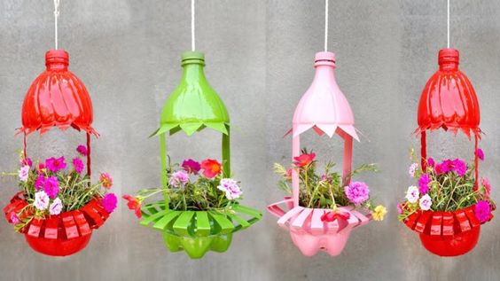 decorate the garden with plastic bottles