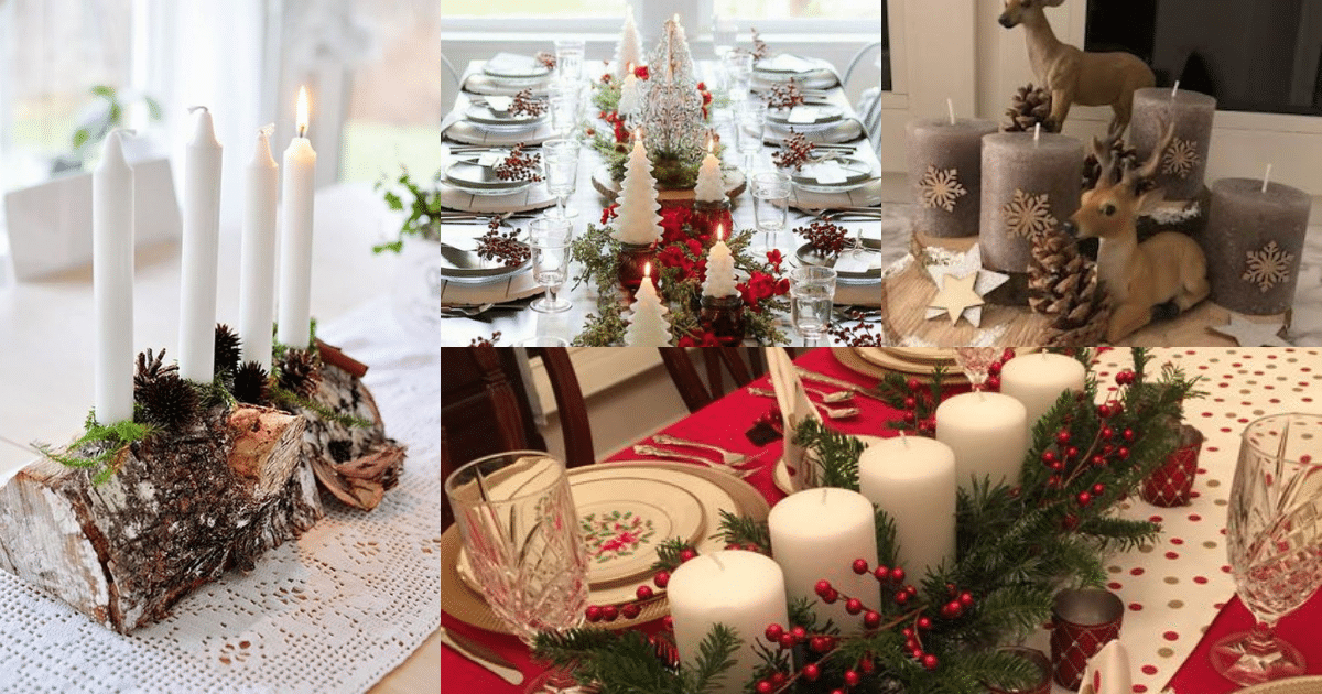 decorating a christmas table with candles