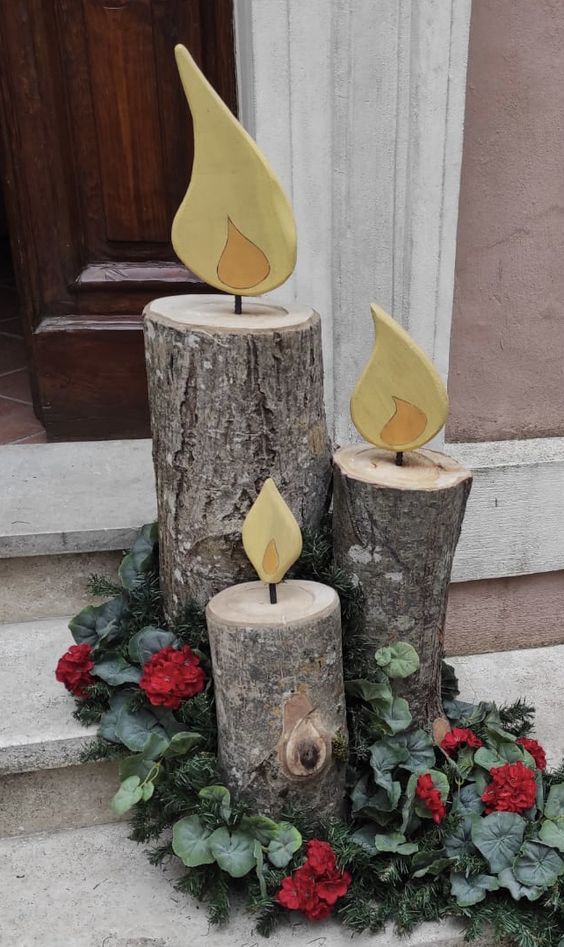 decorative candles crafted from wooden logs 6