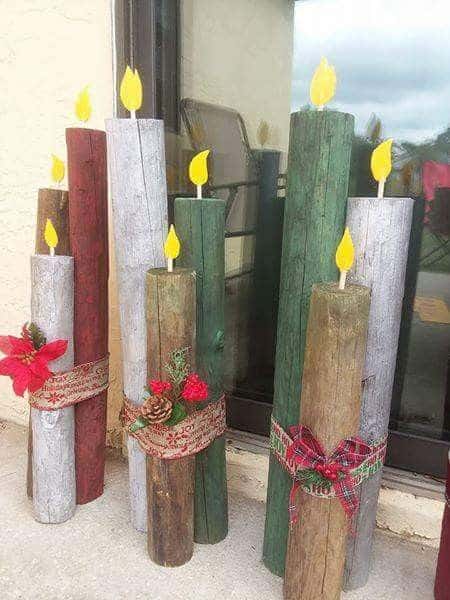 decorative candles crafted from wooden logs 7