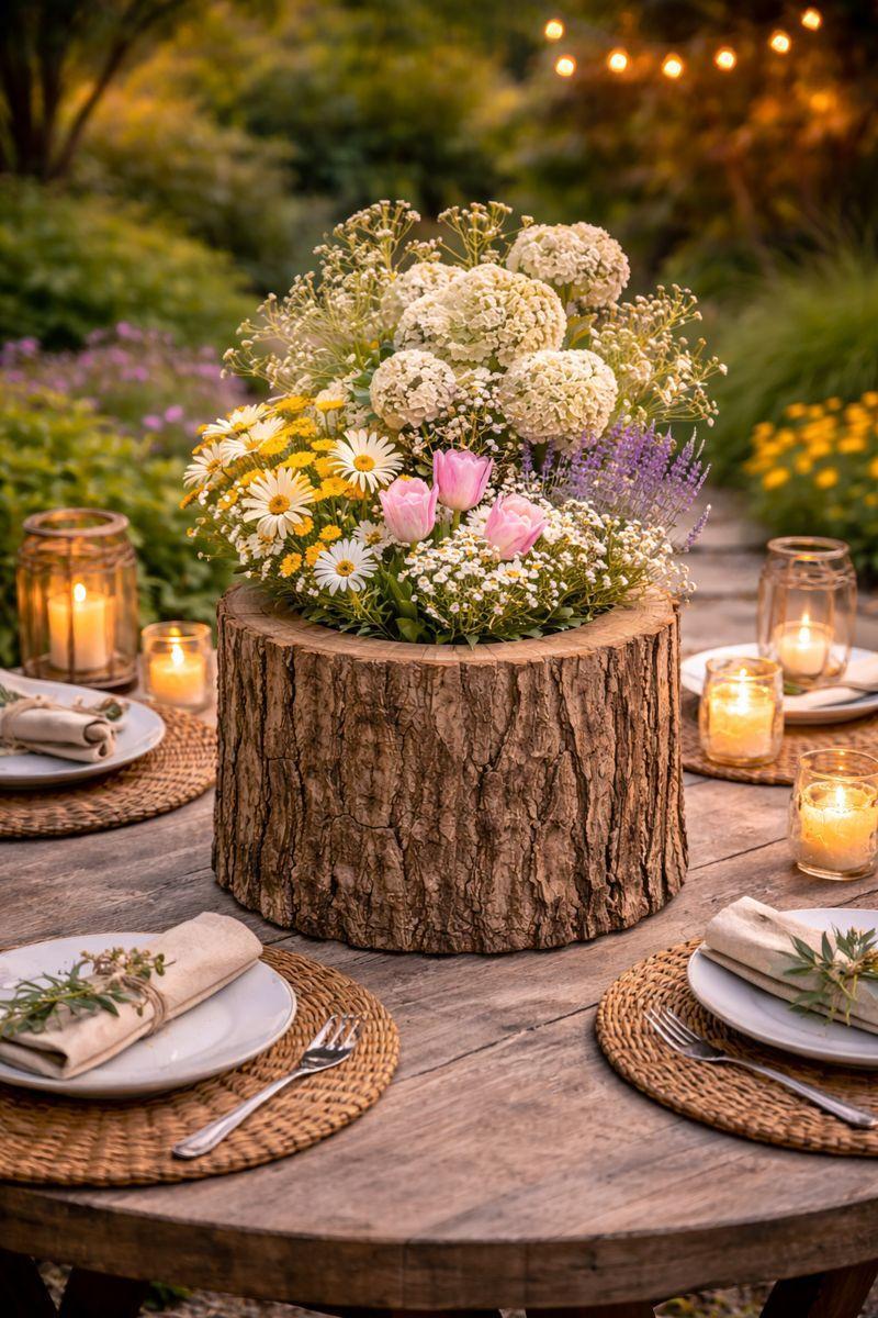 decorative vases made from tree stump