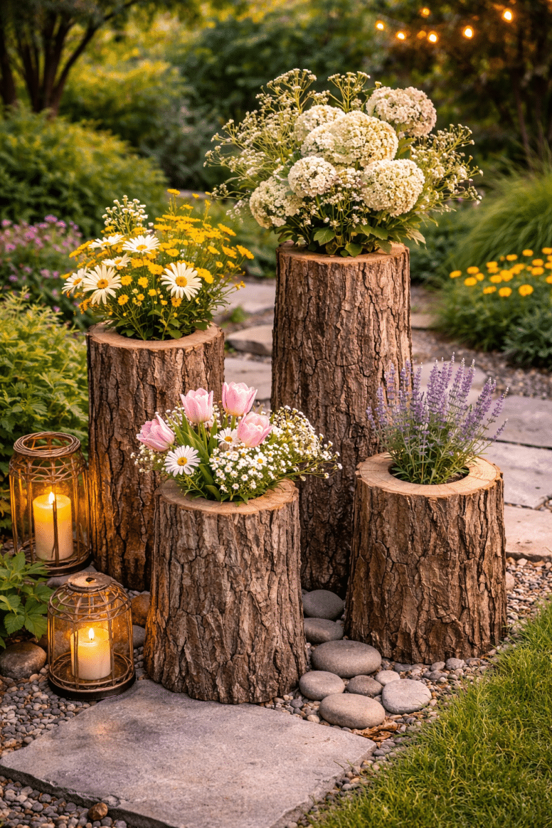 decorative vases made from tree stump