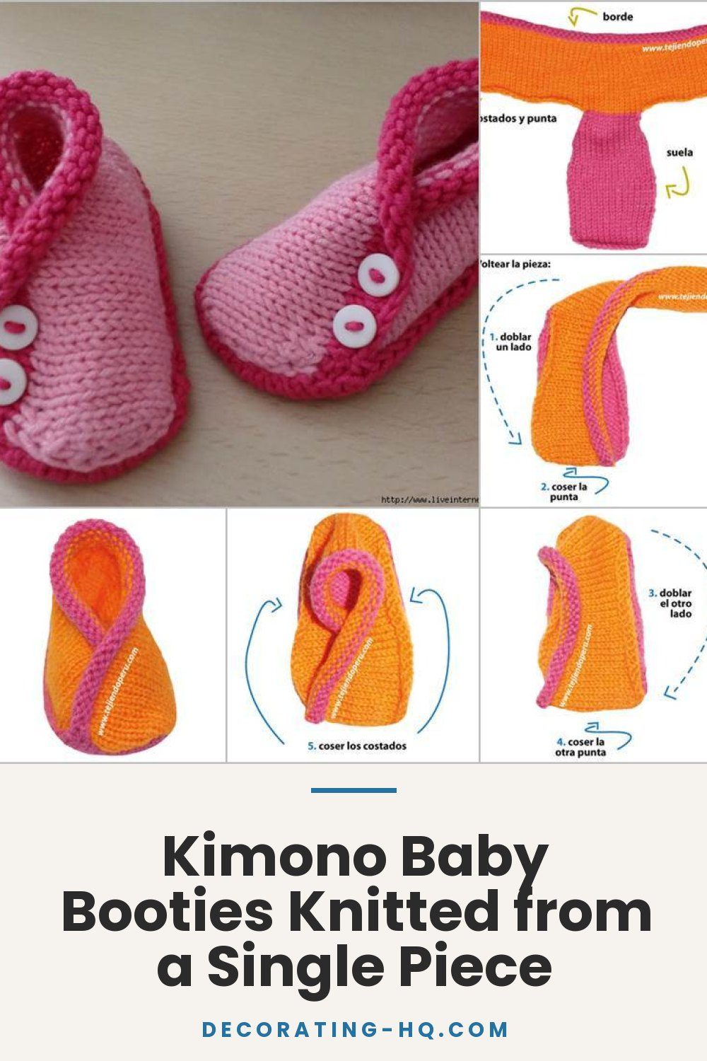 Kimono Baby Booties Knitted from a Single Piece