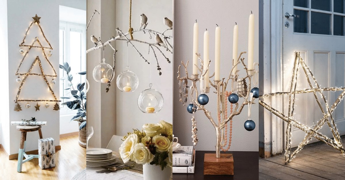 diy christmas decoration with dry branches