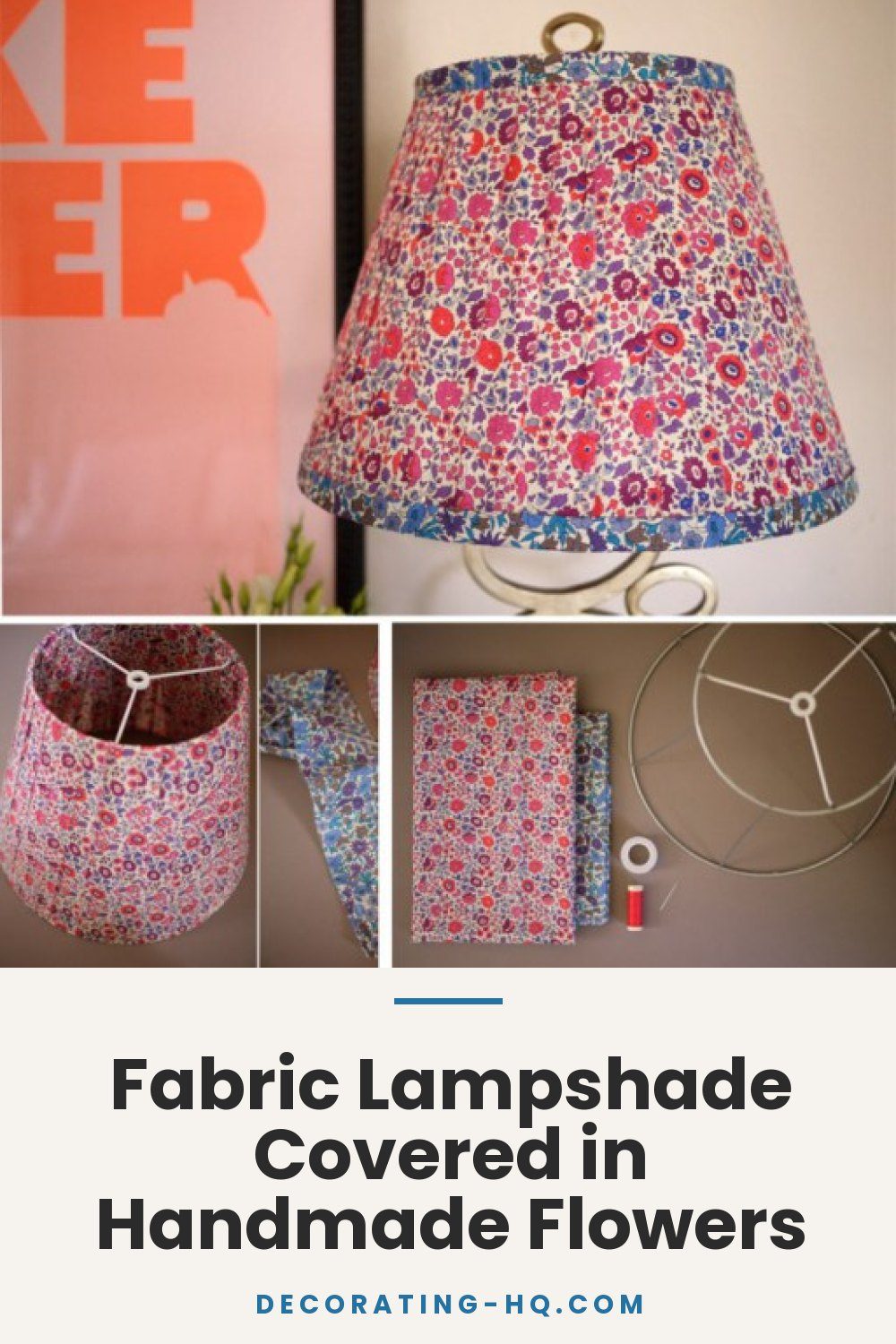 Fabric Lampshade Covered in Handmade Flowers
