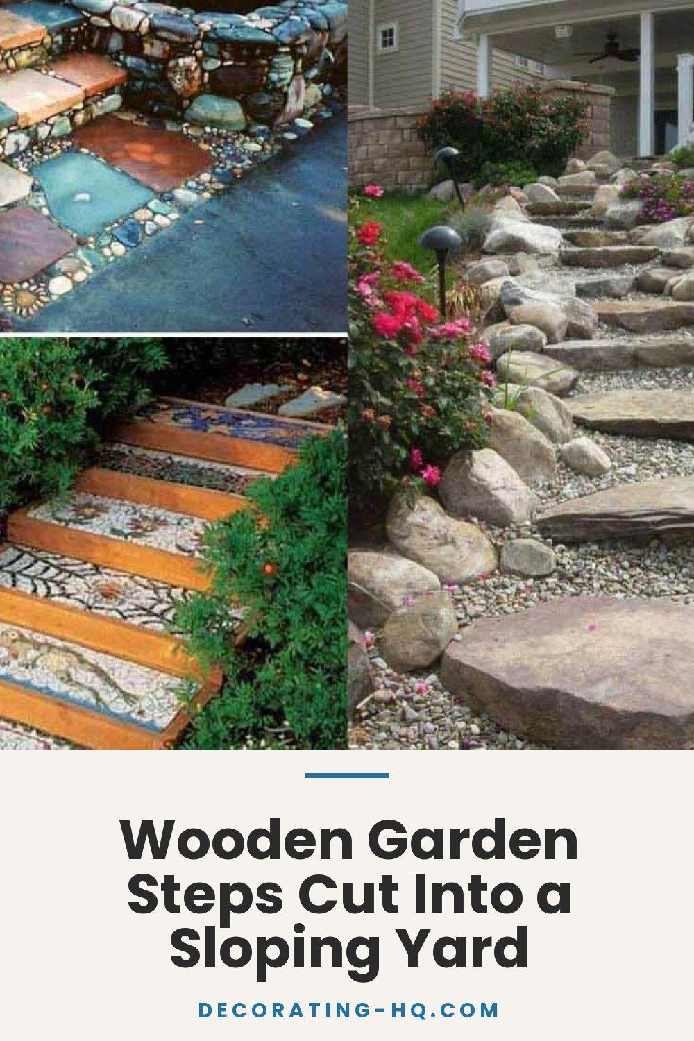 Wooden Garden Steps Cut Into a Sloping Yard