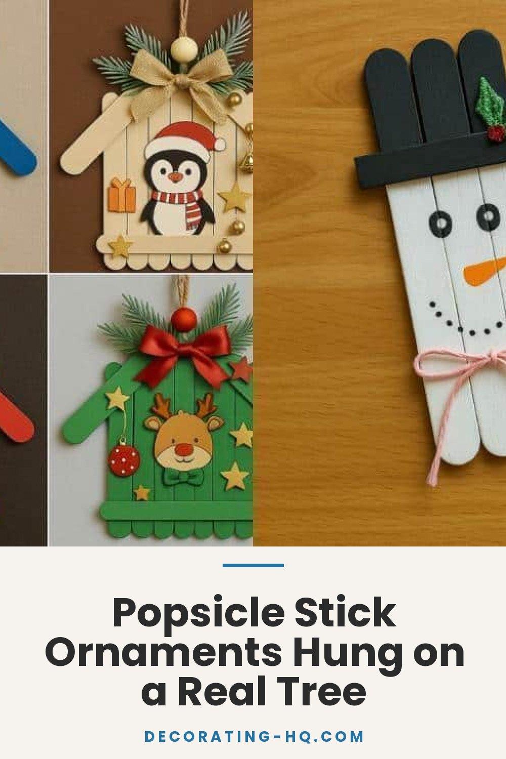 Popsicle Stick Ornaments Hung on a Real Tree