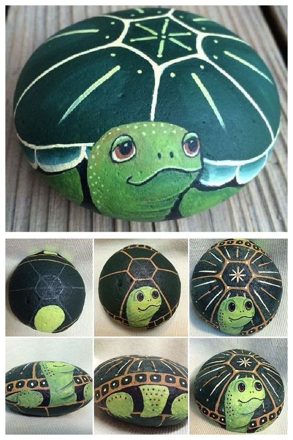 diy rock sea turtle garden deco ideas 1