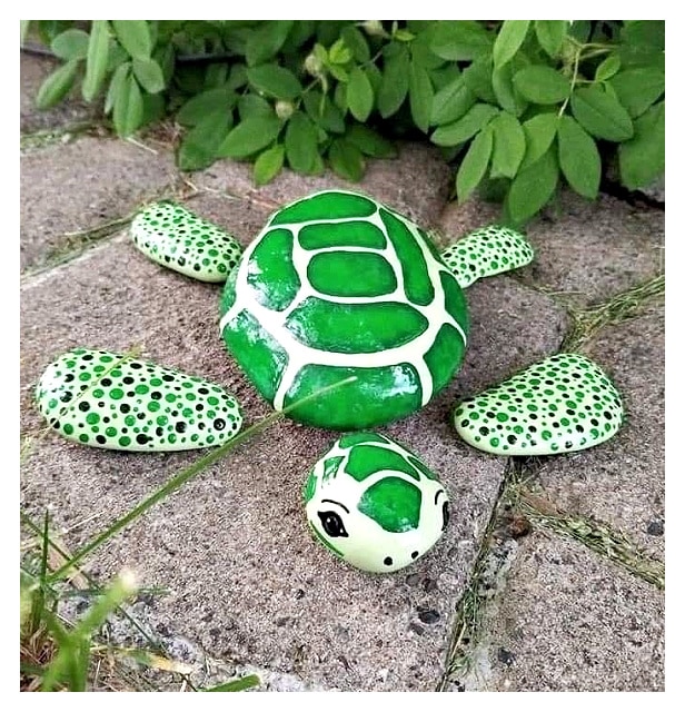 diy rock sea turtle garden deco ideas 2