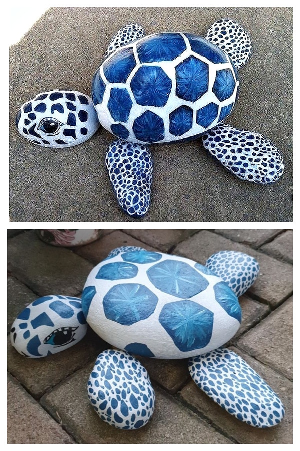 diy rock sea turtle garden deco ideas 4
