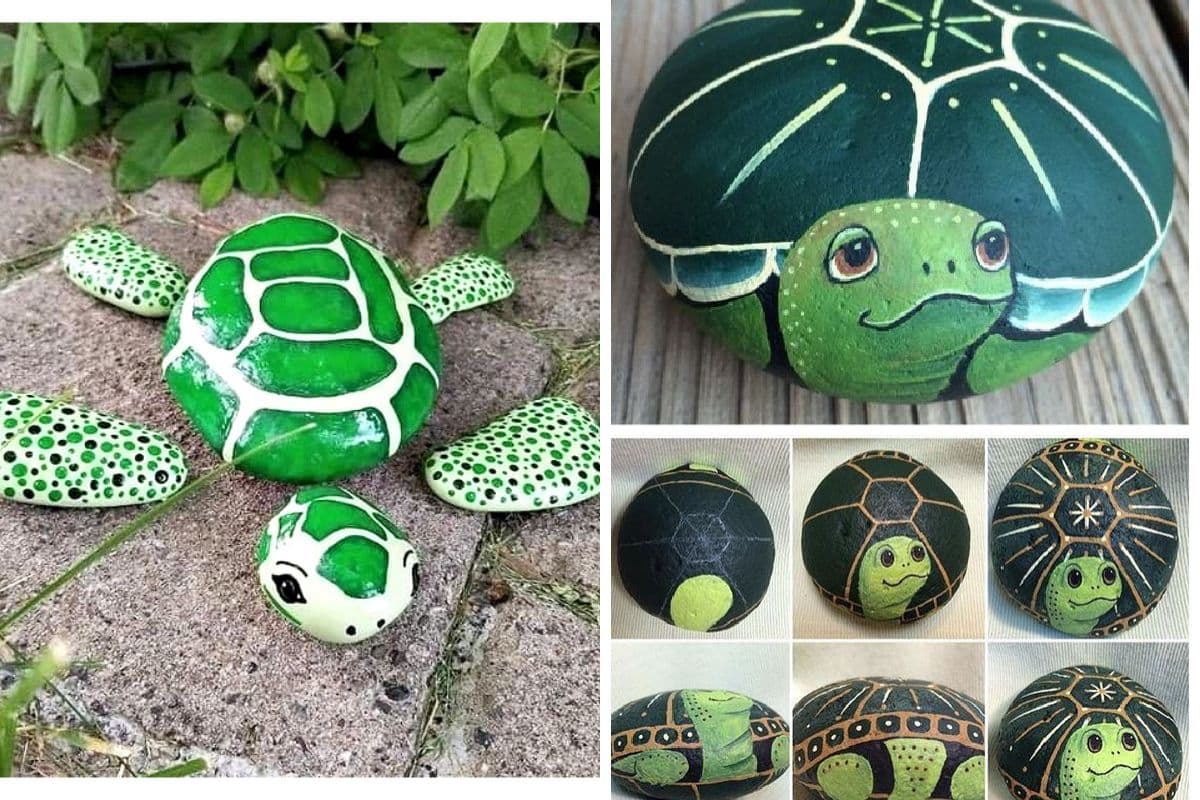 diy rock sea turtle garden deco ideas 5