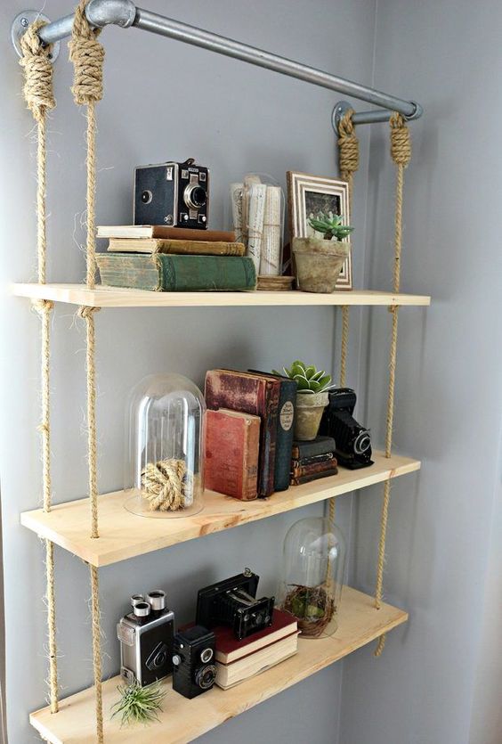 diy rope hanging shelf 1