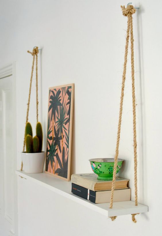 diy rope hanging shelf 9