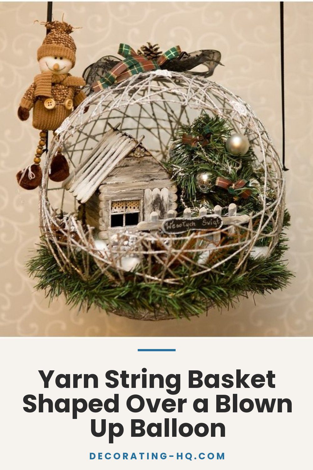 Yarn String Basket Shaped Over a Blown Up Balloon