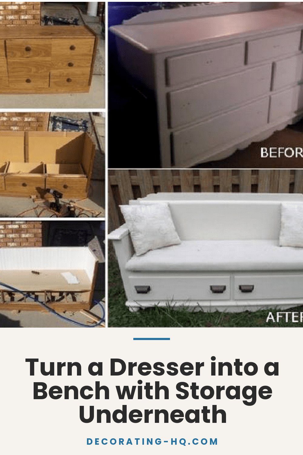 Turn a Dresser into a Bench with Storage Underneath