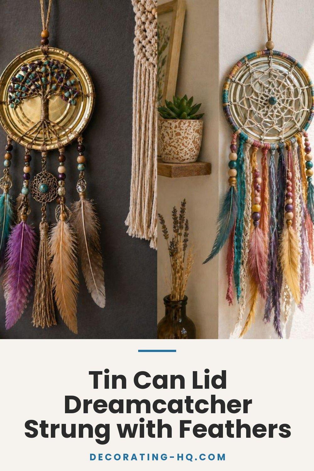 Tin Can Lid Dreamcatcher Strung with Feathers