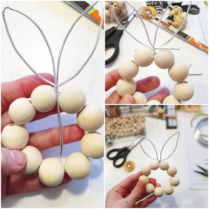 easter decoration with wooden beads and wire 1