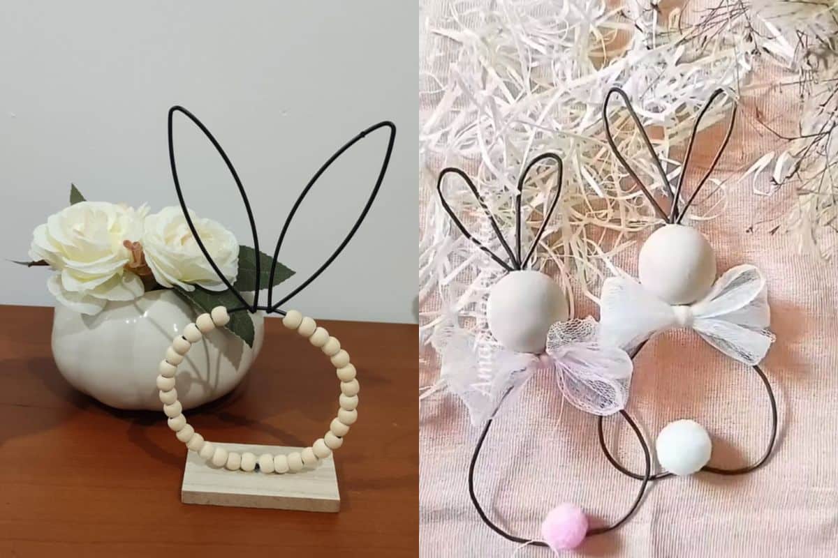 easter decoration with wooden beads and wire 3