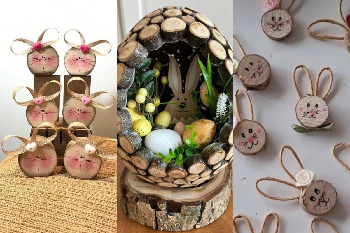 easter decoration with wooden slices 10