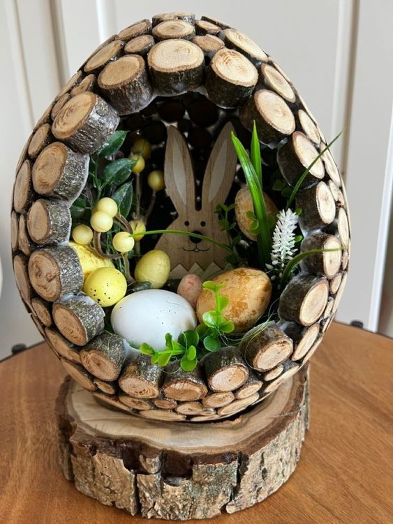 easter decoration with wooden slices 2