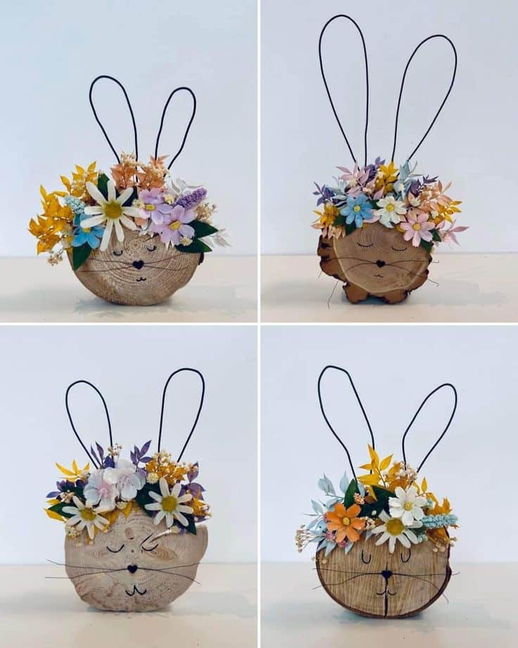 easter decoration with wooden slices