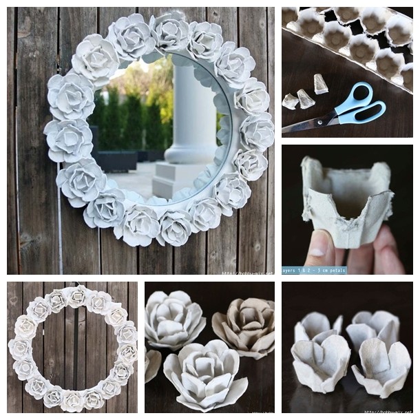 Diy Egg Carton Rose Mirror Decoration, How To Decorate A Mirror Frame With Beads