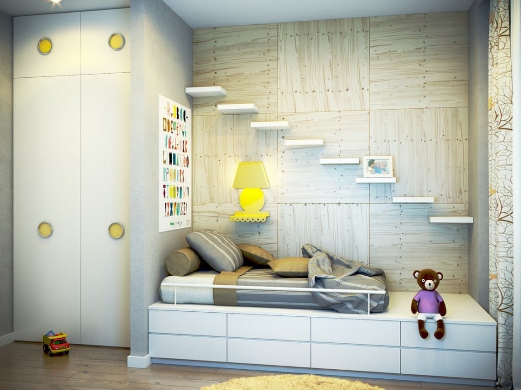 excellent kid bedroom design with unique shelving wall lamp