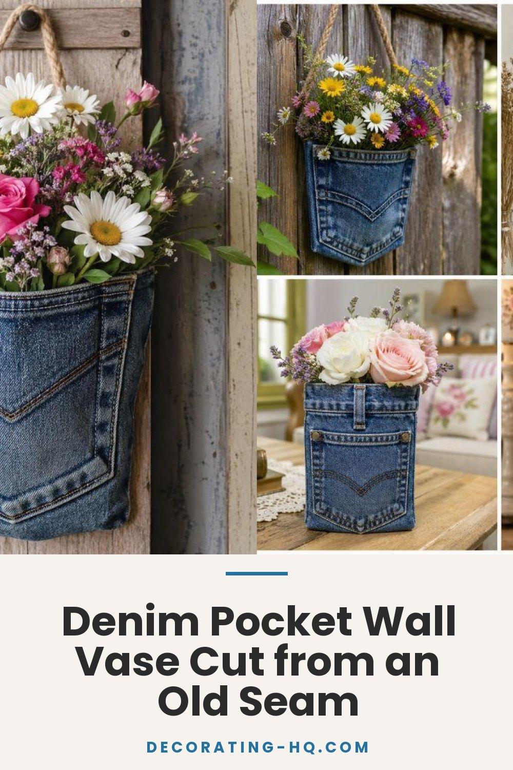 Denim Pocket Wall Vase Cut from an Old Seam