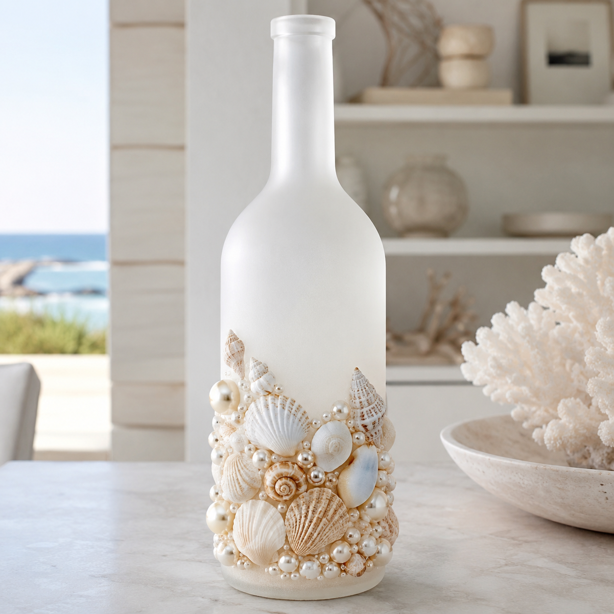 Glass Bottles Adorned with Seashells: Beautiful Coastal DIY Decor Ideas Glass Bottles Adorned with Seashells: Beautiful Coastal DIY Decor Ideas glass bottles adorned with seashells 4