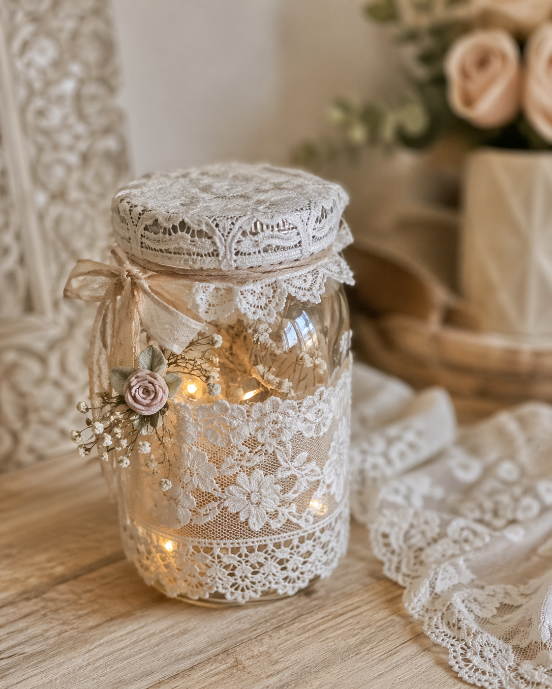 Glass Jars and Bottles Decorated with Lace for Home Decor Glass Jars and Bottles Decorated with Lace for Home Decor glass jars and bottles decorated with lace 2