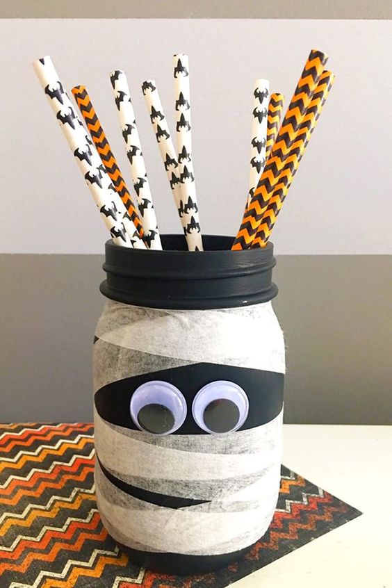 Halloween Decoration with Bottles and Jars