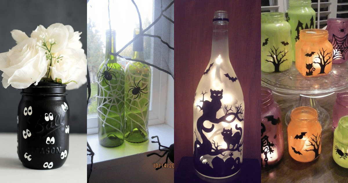halloween decoration with bottles and jars