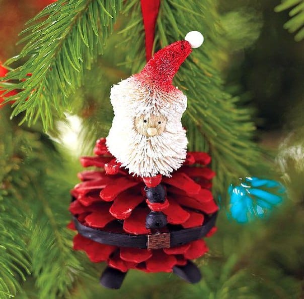 handmade christmas tree ornaments pinecone red santa craft
