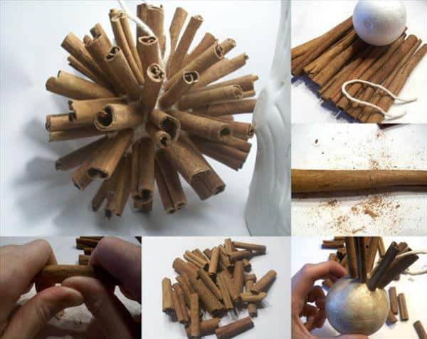 homemade christmas tree ornaments cinnamon sticks foam ball