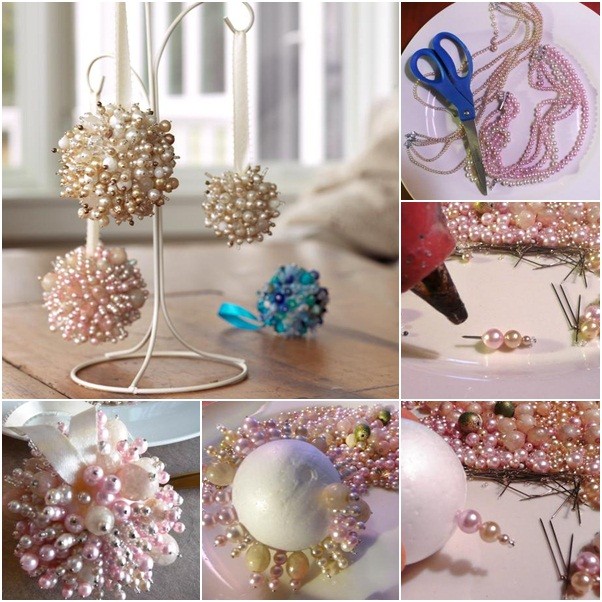 homemade christmas tree ornaments pearls foam ball instructions