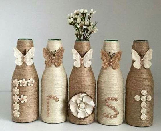 How to decorate bottles with strings