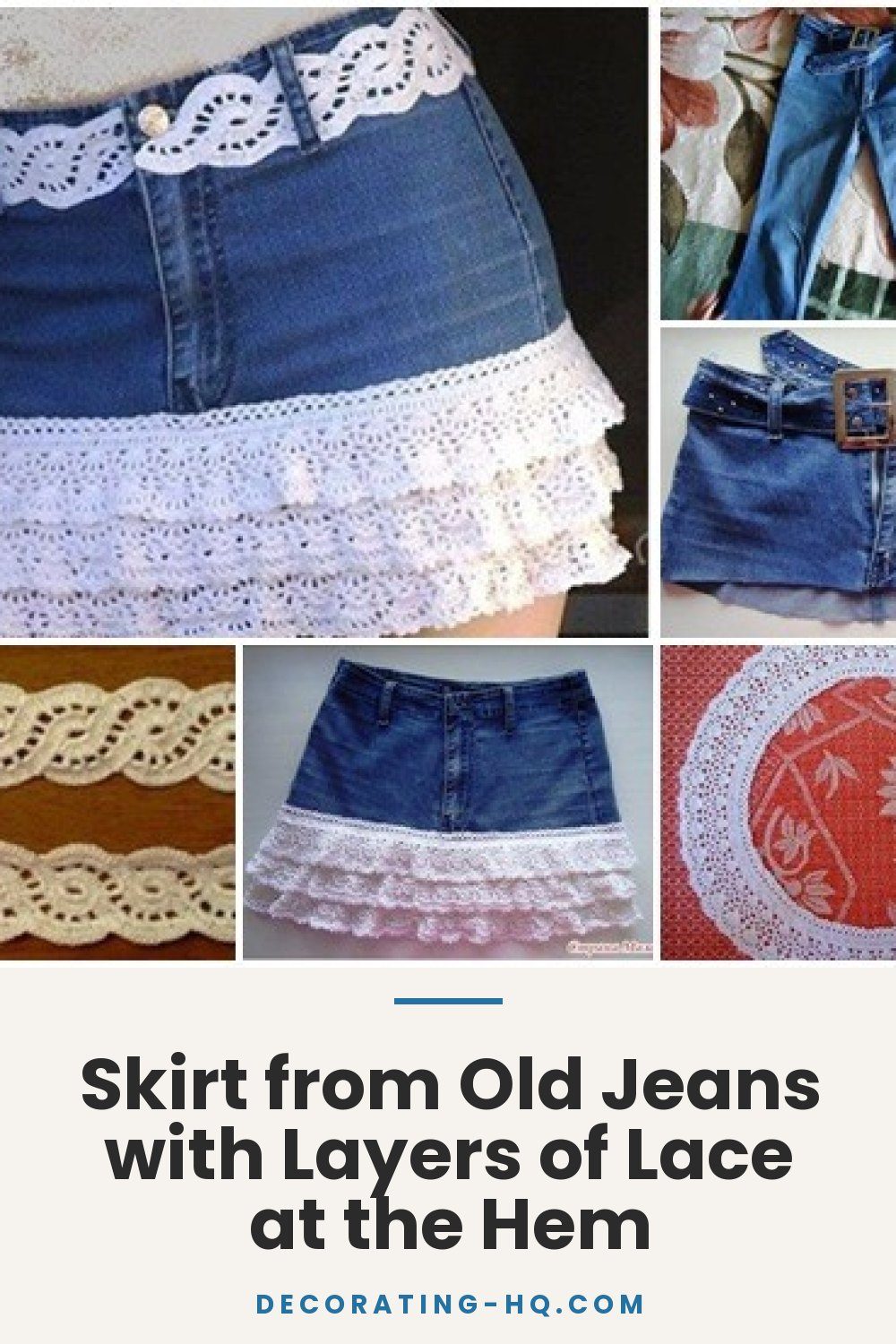 Skirt from Old Jeans with Layers of Lace at the Hem