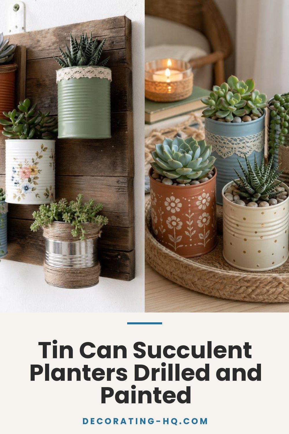 Tin Can Succulent Planters Drilled and Painted