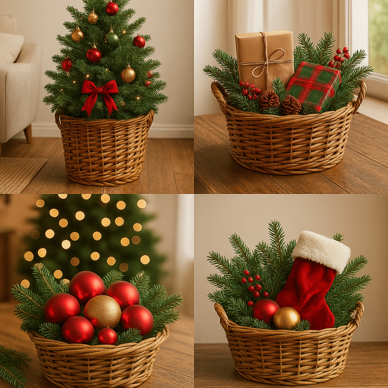 ideas for decorating with baskets at christmas