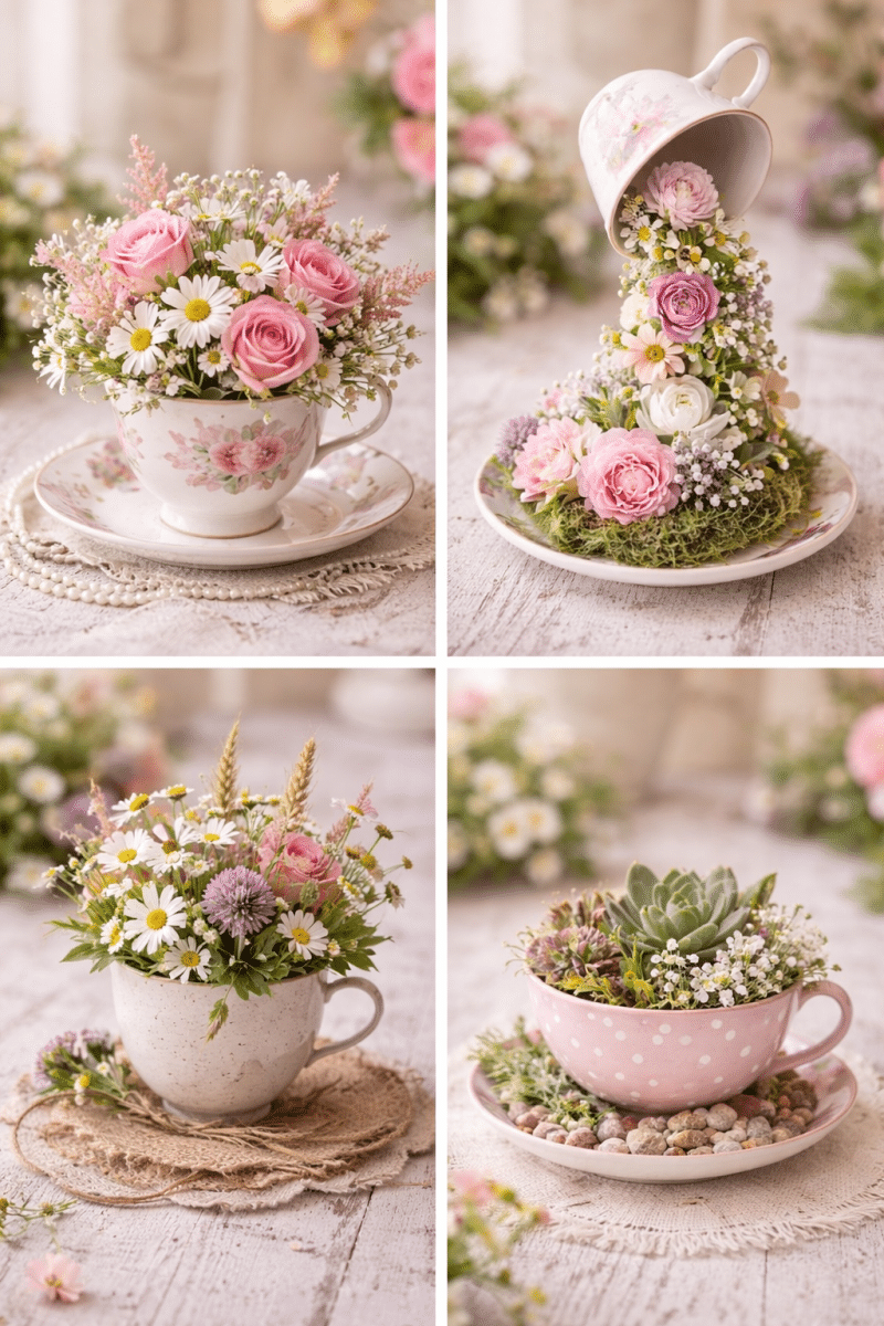 ideas for flower arrangements using teacups 3