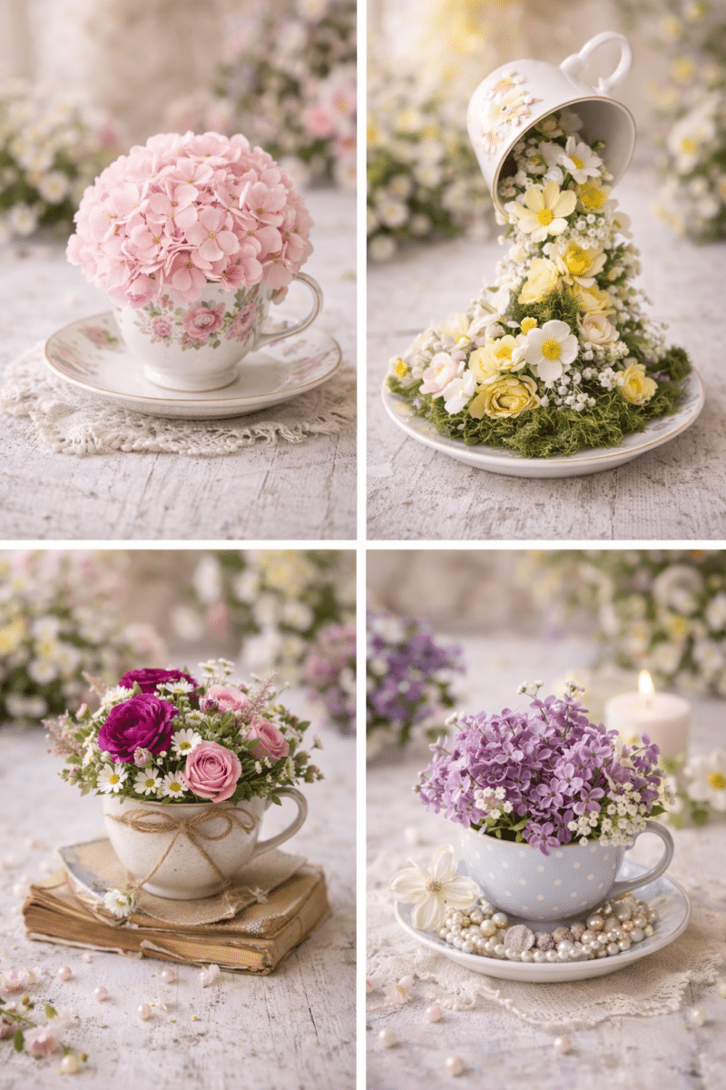 ideas for flower arrangements using teacups 6