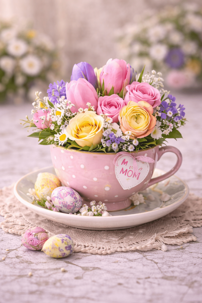ideas for flower arrangements using teacups