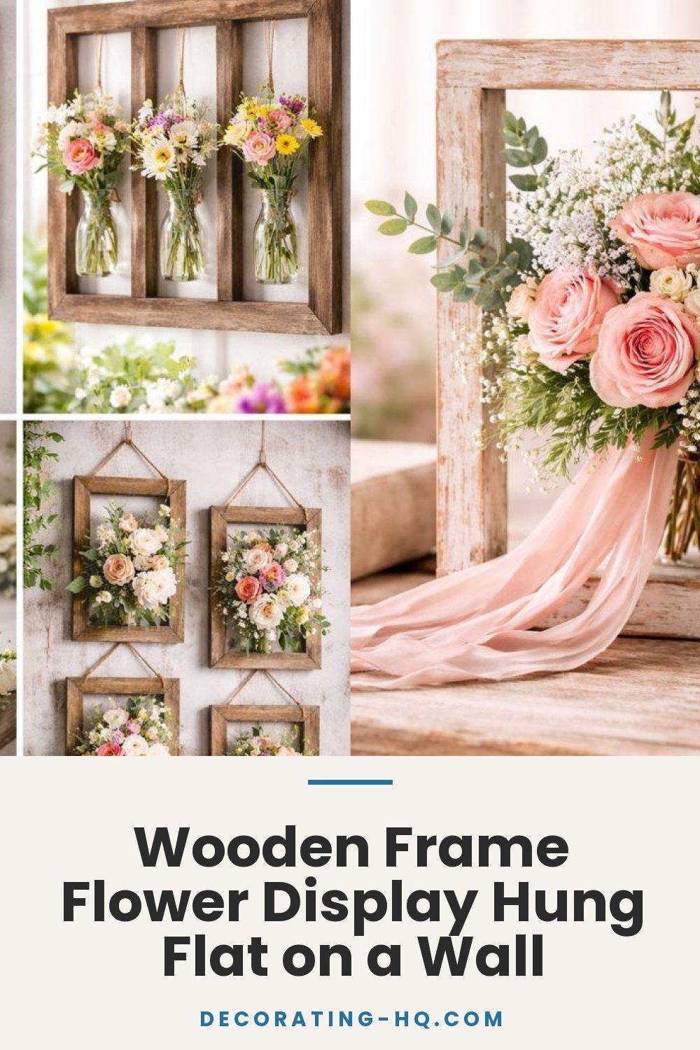 Wooden Frame Flower Display Hung Flat on a Wall
