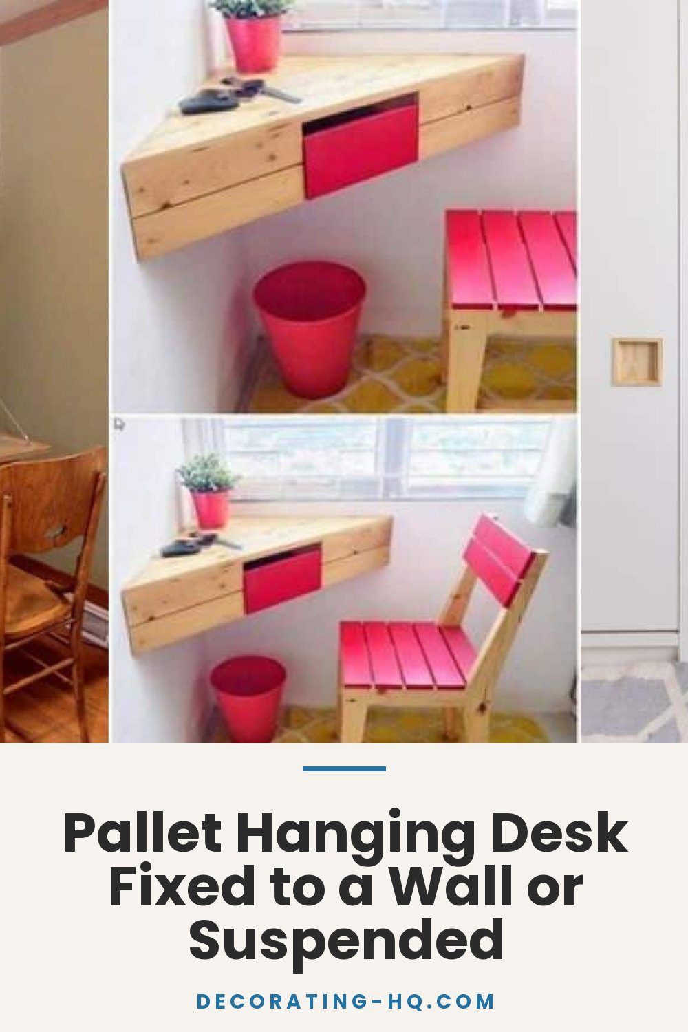 Pallet Hanging Desk Fixed to a Wall or Suspended