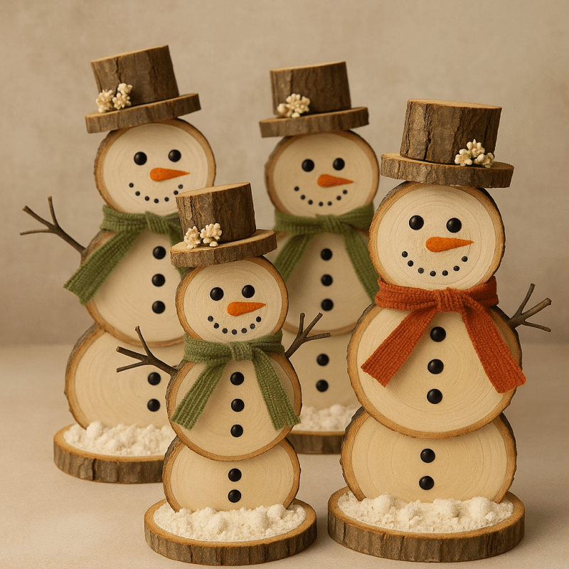ideas for snowmen made with wooden slices 1