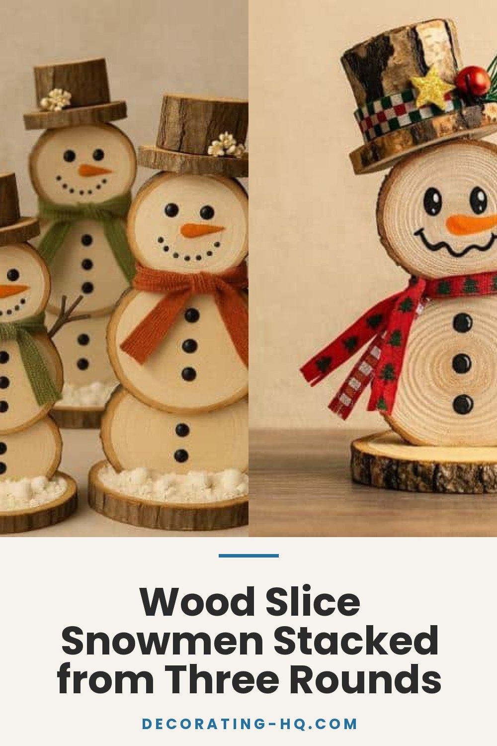 Wood Slice Snowmen Stacked from Three Rounds