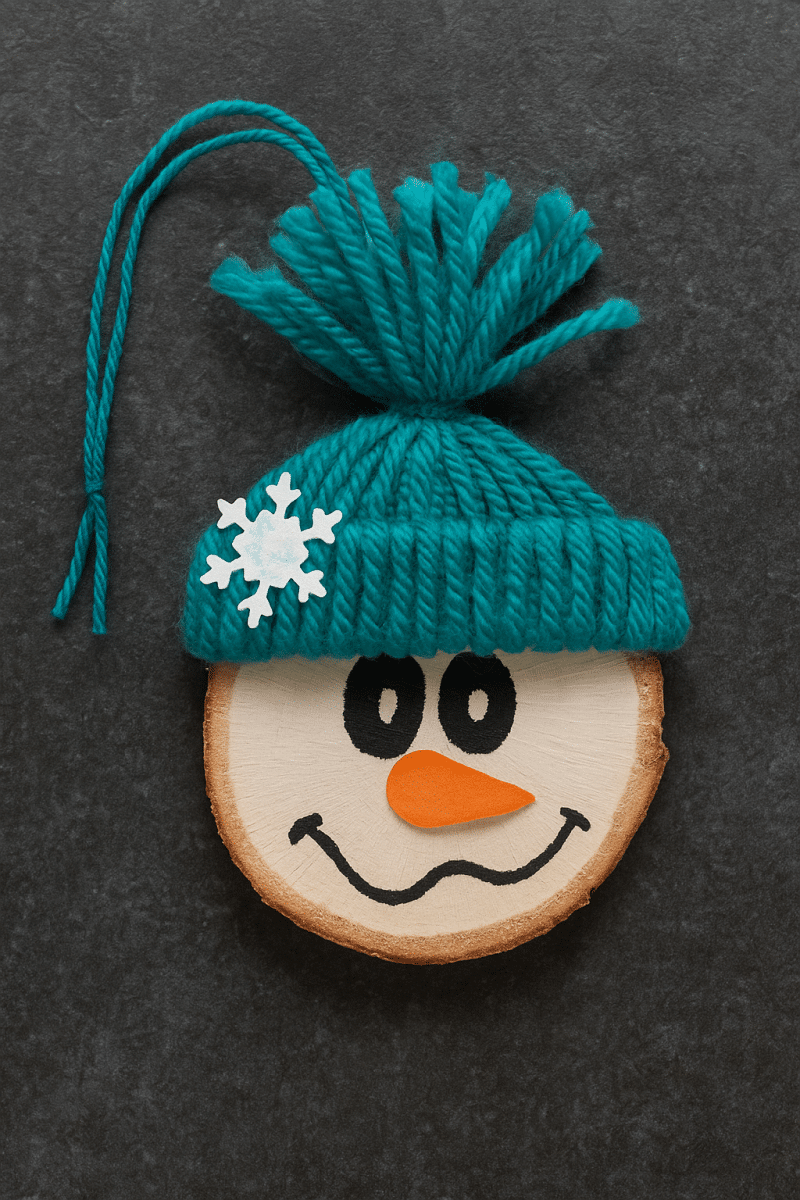 ideas for snowmen made with wooden slices 6