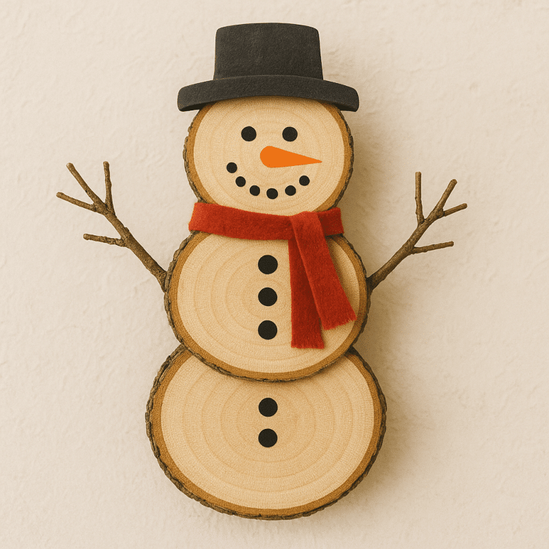 ideas for snowmen made with wooden slices 8